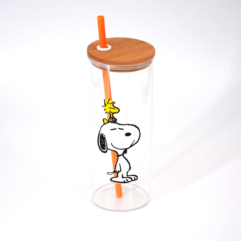 Peanuts Happy Sips 23oz Decorated Glass Tumbler w/ PP Straw & Bamboo Lid - Open Stock w/ U-Label