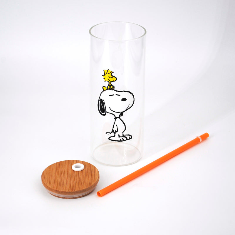 Peanuts Happy Sips 23oz Decorated Glass Tumbler w/ PP Straw & Bamboo Lid - Open Stock w/ U-Label