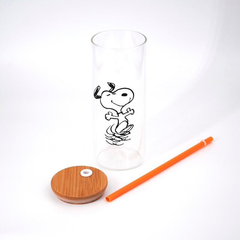Peanuts Happy Sips 23oz Decorated Glass Tumbler w/ PP Straw & Bamboo Lid - Open Stock w/ U-Label