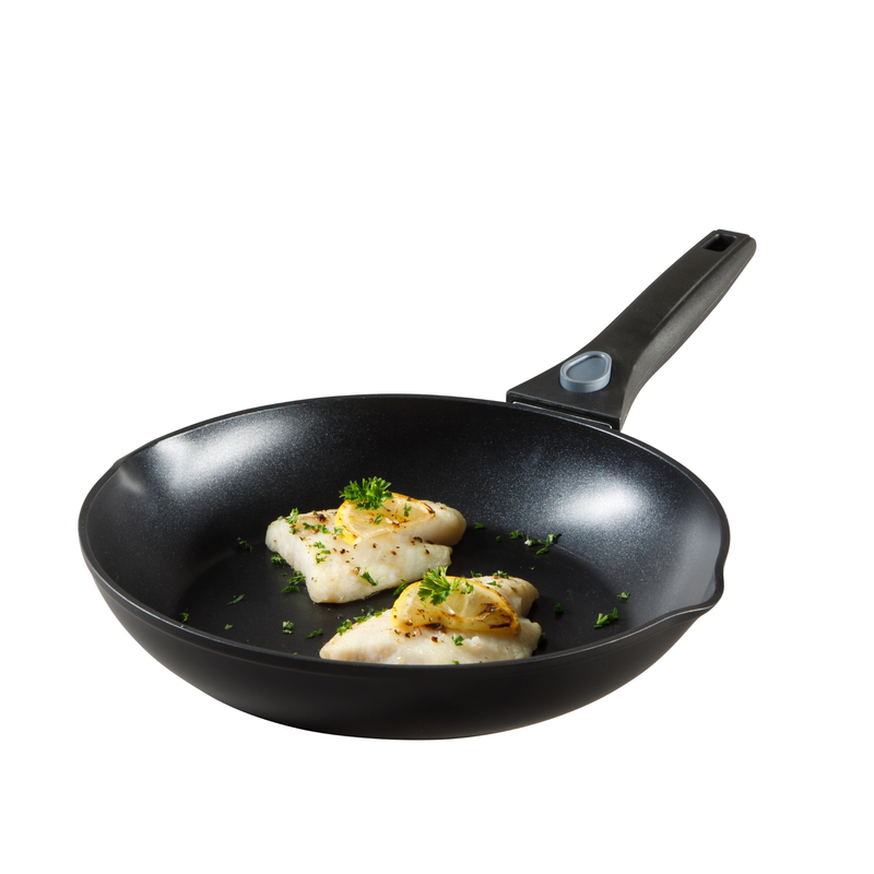 Oster Smarthandle Advance 4pc Forged Aluminum 1.8 qt Sauce Pan w/ Lid & 10" Frying Pan w/ Detachable Handle - Matte Black - Non-Stick Interior - Induction Base - Bakelite Handle - Gift Box (Open Window)