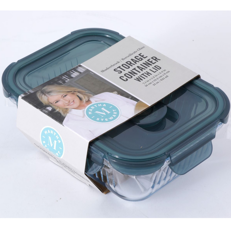 Martha Stewart Shadowbrook 21 oz Borosilicate Glass Storage Container w/ PP Lid - Green Lid - Rectangle - Color Sleeve