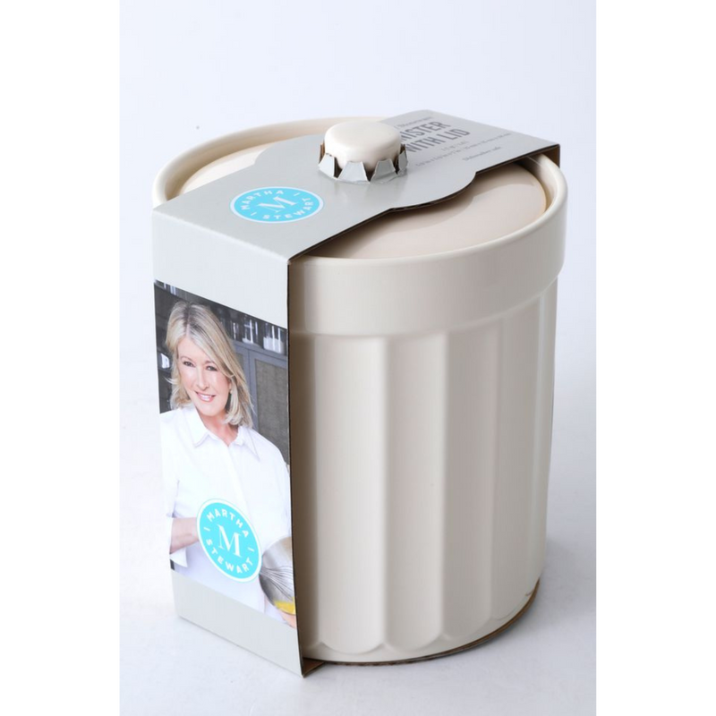 Martha Stewart Broadbrook 7" Canister w/ Lid - Cream - Solid Color - Stoneware - Color Sleeve