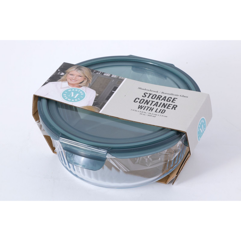 Martha Stewart Shadowbrook 31 oz Borosilicate Glass Storage Container w/ PP Lid - Green Lid - Round - Color Sleeve