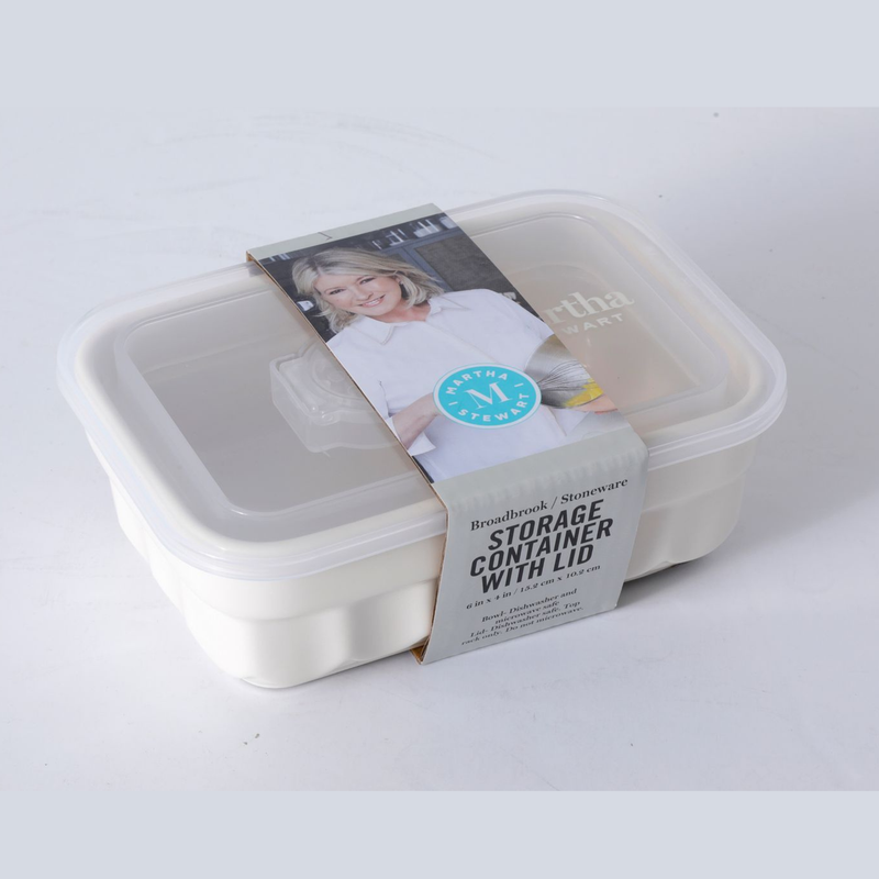 Martha Stewart Broadbrook 7" x 5.25" Rectangle Storage w/ PP Lid - Rectangle - Cream - Stoneware - Color Sleeve