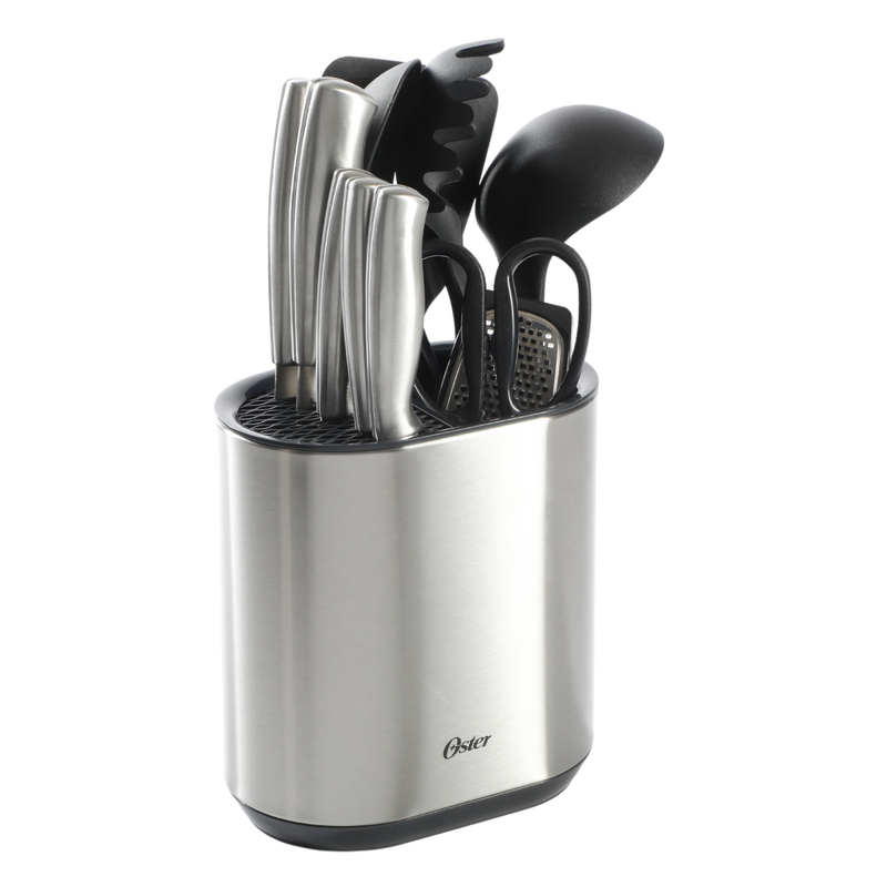 Oster Baldwyn 12pc Cutlery & Gadgets Combo w/ Block - Stainless Steel Handle & Nylon Head Tools - Stainless Steel Cutlery - Gift Box