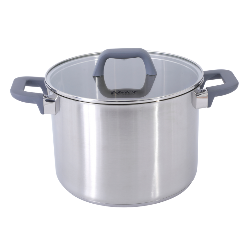 Oster Beauford 8qt Stainless Steel Stock Pot w/ Lid - Soft Touch Handle - 5 Ply Base - Color Sleeve