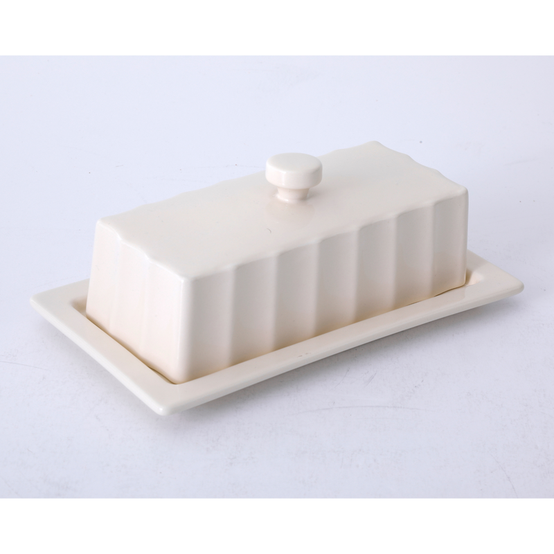 Martha Stewart Broadbrook 8.1" Butter Dish - Cream - Solid Color - Stoneware - Color Sleeve
