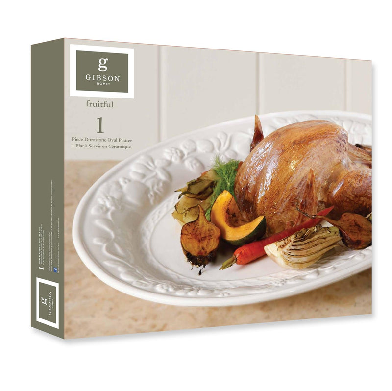 Gibson Home 18.75" Fruitful Platter - White - Oval - Ceramic - Gift Box