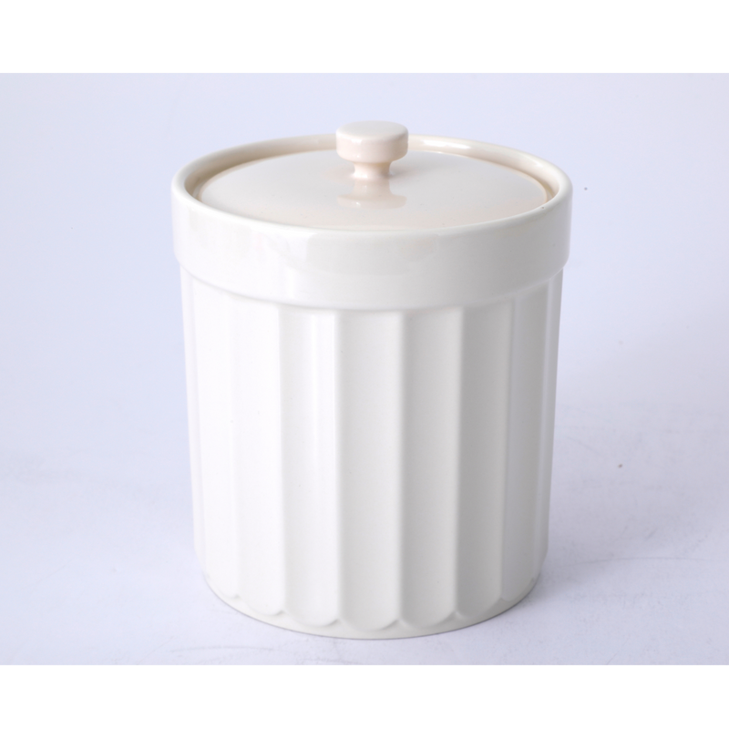 Martha Stewart Broadbrook 7" Canister w/ Lid - Cream - Solid Color - Stoneware - Color Sleeve