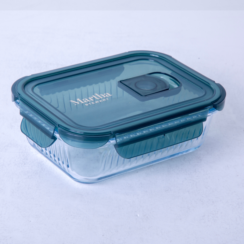 Martha Stewart Shadowbrook 21 oz Borosilicate Glass Storage Container w/ PP Lid - Green Lid - Rectangle - Color Sleeve