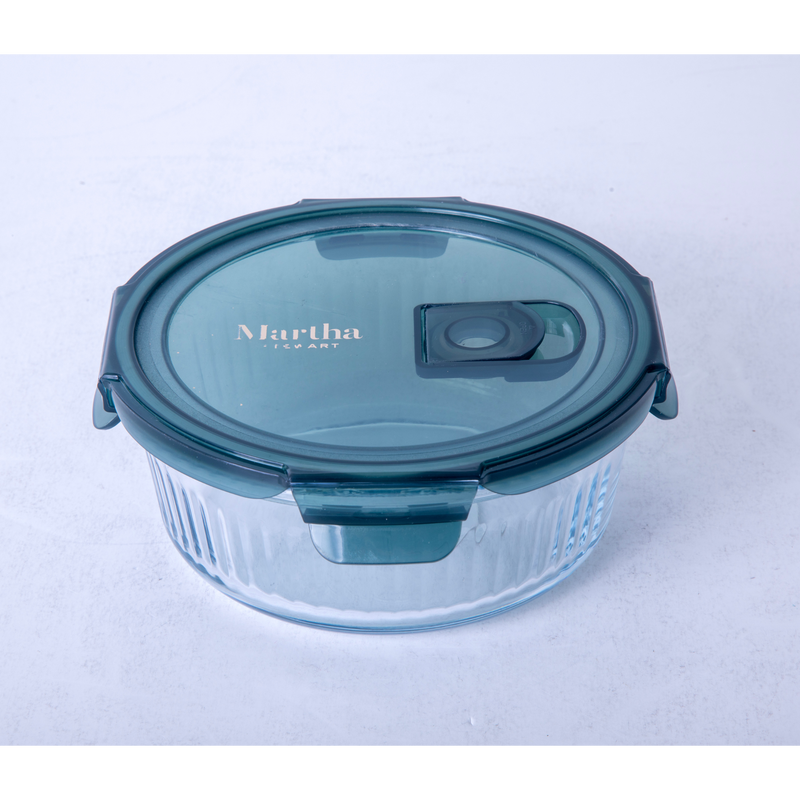 Martha Stewart Shadowbrook 31 oz Borosilicate Glass Storage Container w/ PP Lid - Green Lid - Round - Color Sleeve