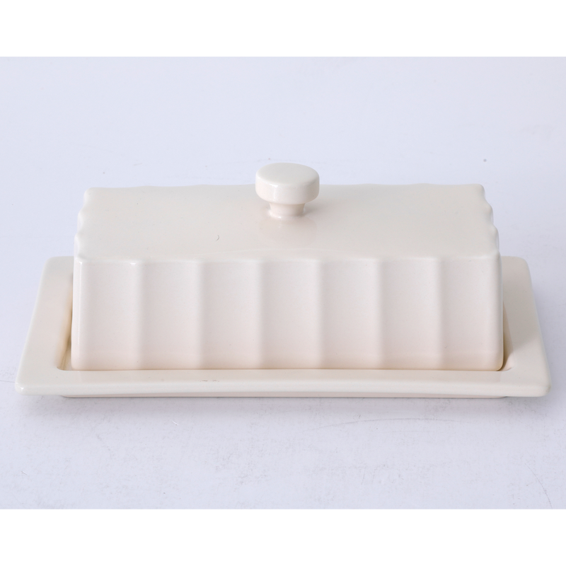 Martha Stewart Broadbrook 8.1" Butter Dish - Cream - Solid Color - Stoneware - Color Sleeve