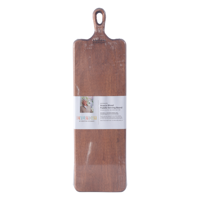Martha Stewart Everyday Westhaven- 21.8 IN X 6.2 IN X 0.8 IN Cutting board w/ hole hanger & burning logo - Oiled - Acacia Wood - CS