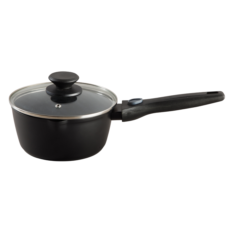 Oster Smarthandle Advance 4pc Forged Aluminum 1.8 qt Sauce Pan w/ Lid & 10" Frying Pan w/ Detachable Handle - Matte Black - Non-Stick Interior - Induction Base - Bakelite Handle - Gift Box (Open Window)