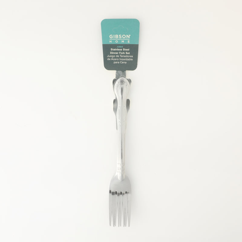 Gibson Home Abbie 4 Pack Dinner Fork - Tumble Finish - Stainless Steel - Hang Tag - PDQ