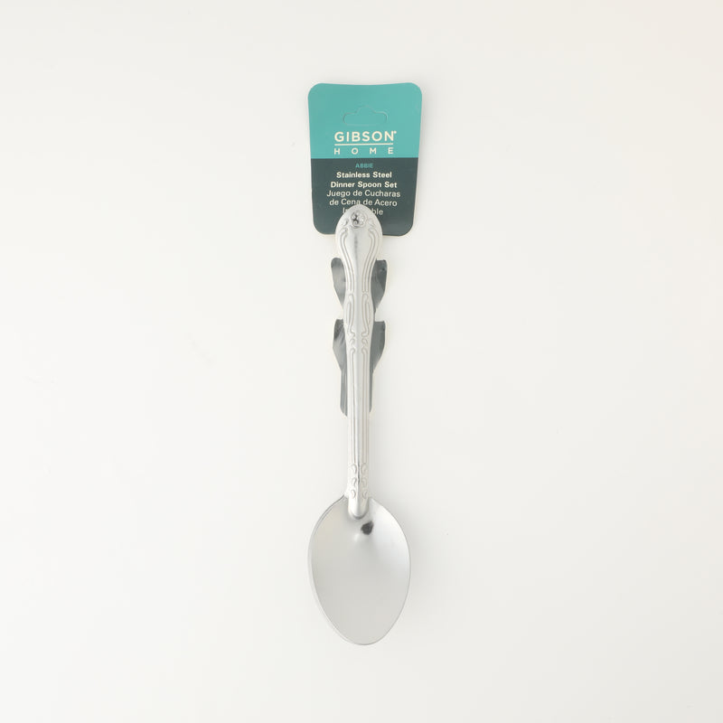 Gibson Home Abbie 4 Pack Dinner Spoon - Tumble Finish - Stainless Steel - Hang Tag - PDQ