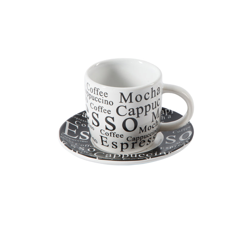 Gibson Home Espresso Expressions 12pc 2.7oz Espresso Cup & Saucer Set w/ Metal Caddy - White/Black - Gift Box