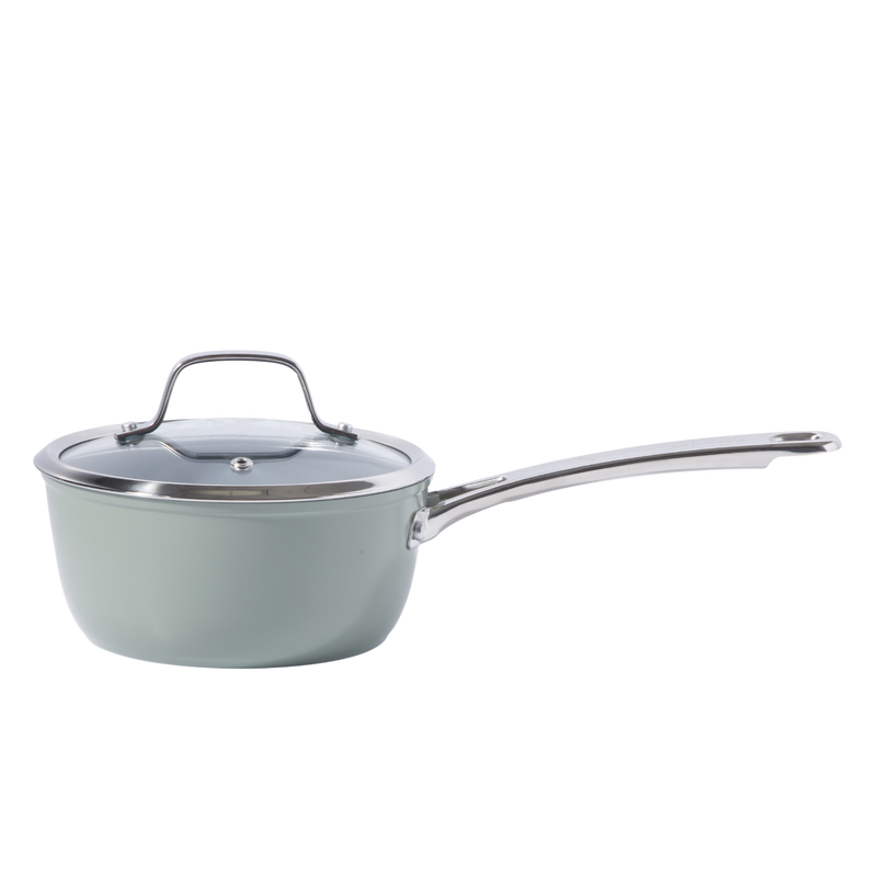 Sue La Table Kitchen Essentials Cool Commune 10pc Hard Anodized Aluminum Cookware Set - Grey Nonstick Ceramic Interior - Induction Base - Stainless Steel Hollow Handle - Gift Box w/ Remailer