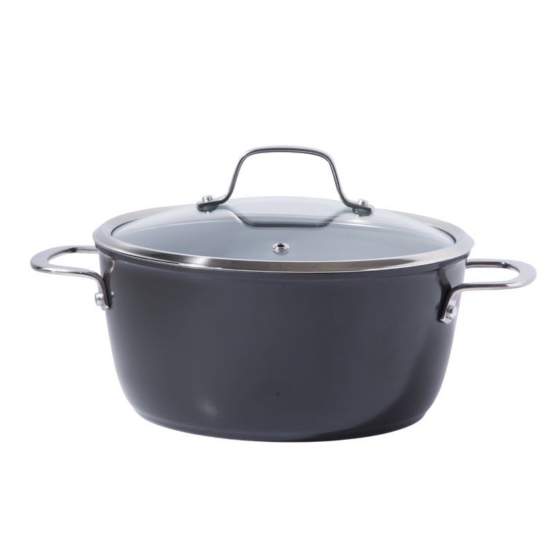Sue La Table Kitchen Essentials Cool Commune 10pc Hard Anodized Aluminum Cookware Set - Grey Nonstick Ceramic Interior - Induction Base - Stainless Steel Hollow Handle - Gift Box w/ Remailer