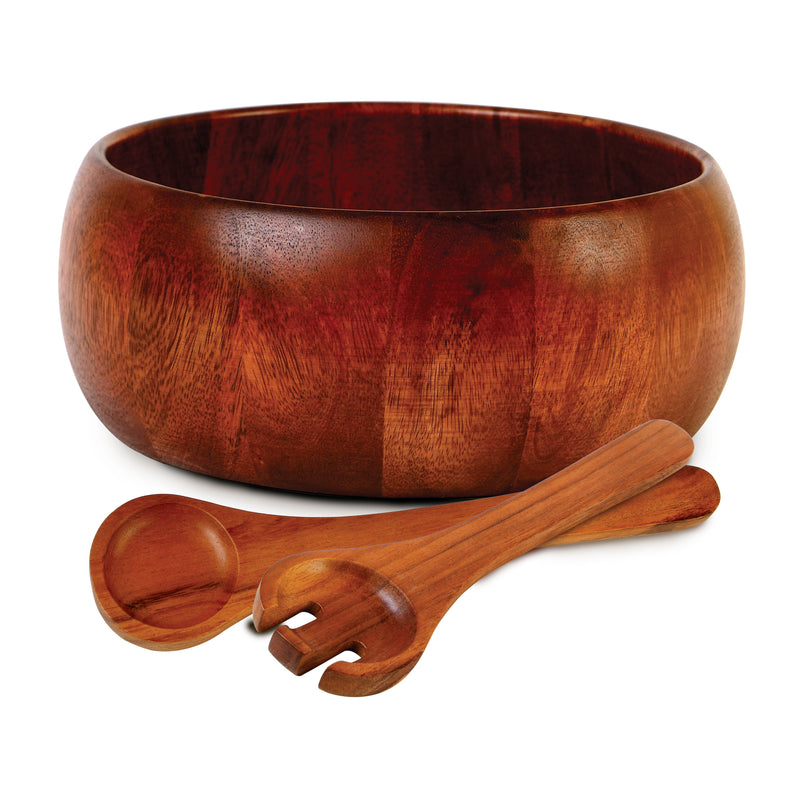 Gibson Elite Gracious Dining 3pc 10.25" x 4" Acacia Wood Salad Bowl Set with 2 Servers - Brown - Gift Box