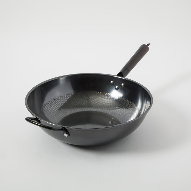 Gibson Home Stargaze Debossed 13" Rust Resistant Carbon Steel Wok - Black - Debossed Exterior - Wood/CS Handle - Color Sleeve