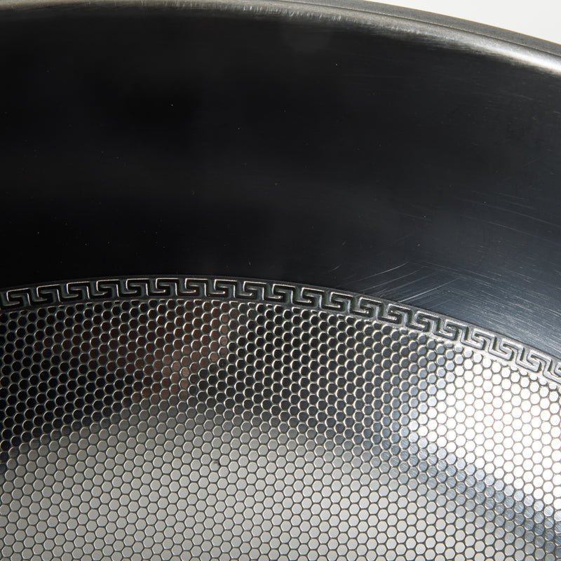 Gibson Home Stargaze Debossed 13" Rust Resistant Carbon Steel Wok - Black - Debossed Exterior - Wood/CS Handle - Color Sleeve