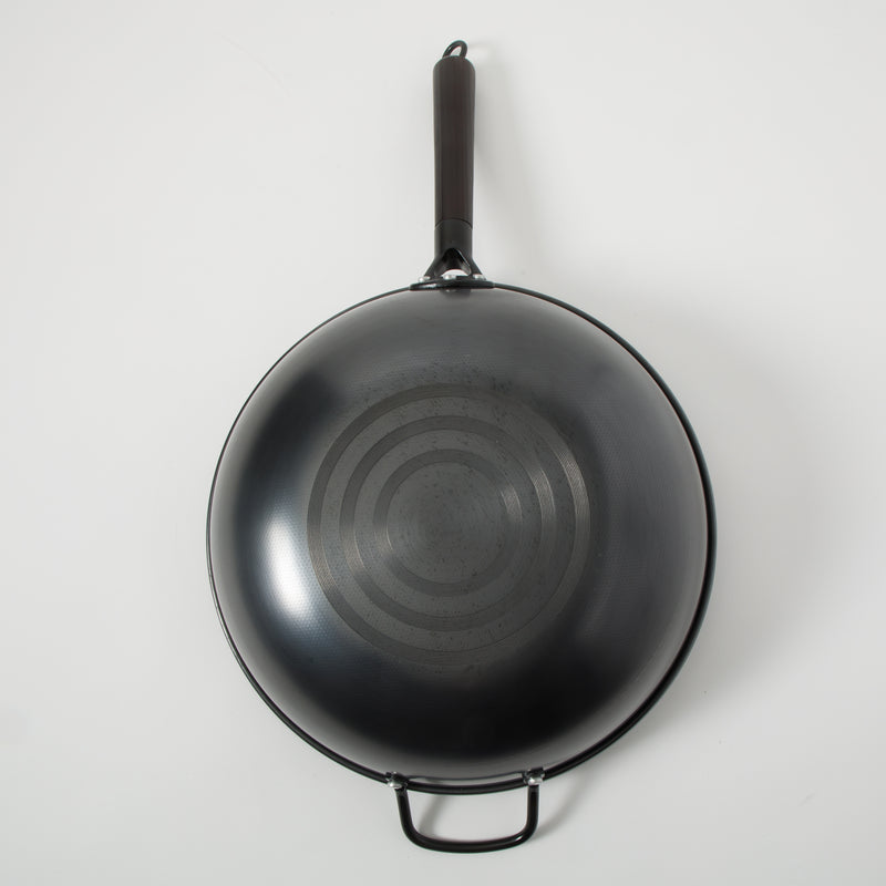 Gibson Home Stargaze Debossed 13" Rust Resistant Carbon Steel Wok - Black - Debossed Exterior - Wood/CS Handle - Color Sleeve