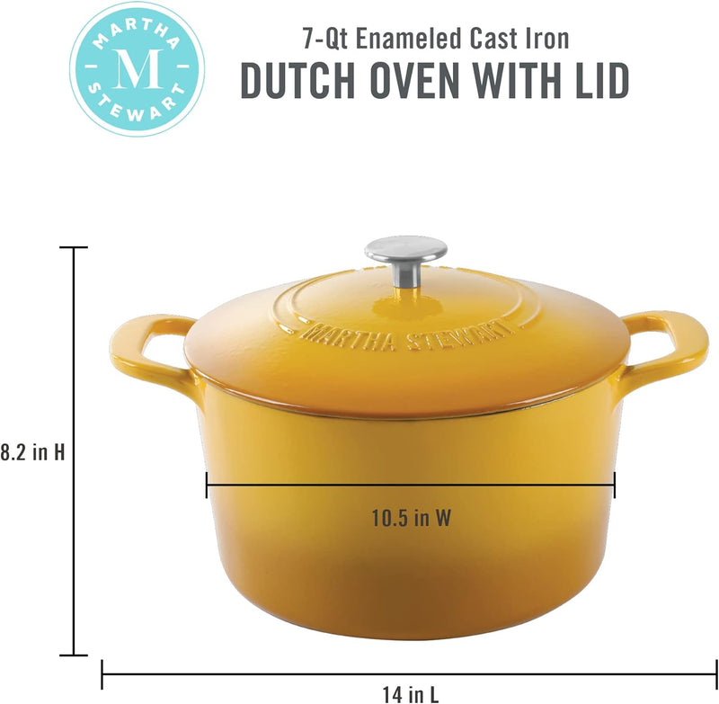 Martha Stewart Gatwick 7qt Enamel Cast Iron Dutch Oven w/ Lid - Classic Blue / Gunmetal Gray / Martha Blue / White / Yellow
