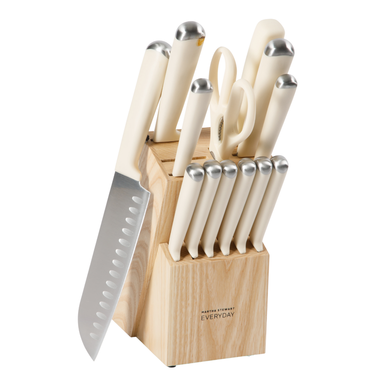 Martha Stewart Everyday Belleridge 14pc Cutlery Set w/ Ashwood Block - Stainless Steel - ABS Handle - GBX