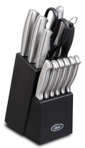 Oster Baldwyn 14pc Stainless Steel Cutlery Set w/ Black Wood Swivel Block - Brushed Satin - Gift Box