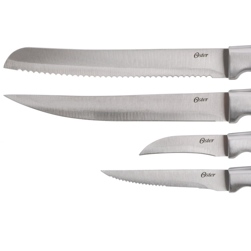 Oster Baldwyn 22pc Stainless Steel Cutlery Set w/ Black Wood Swivel Block - Brushed Satin - Gift Box