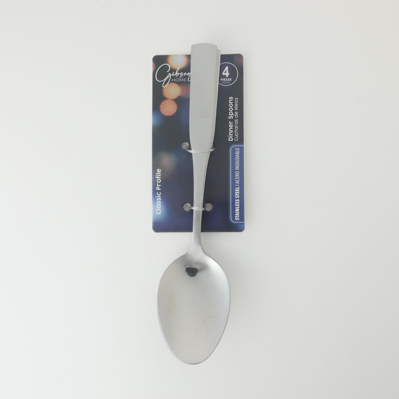 Gibson Home Classic Profile 4 Pack Dinner Spoon - Mirror Polished - Stainless Steel - Hang Tag