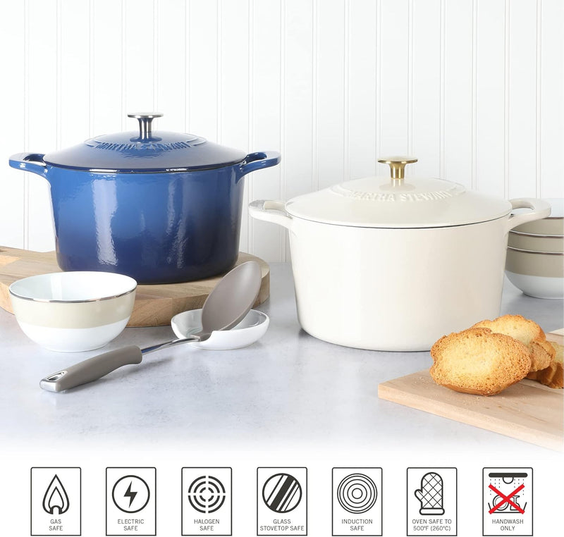 Martha Stewart Gatwick 7qt Enamel Cast Iron Dutch Oven w/ Lid - Classic Blue / Gunmetal Gray / Martha Blue / White / Yellow