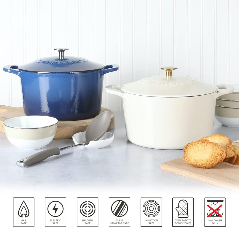 Martha Stewart Gatwick 7qt Enamel Cast Iron Dutch Oven w/ Lid - Classic Blue / Gunmetal Gray / Martha Blue / White / Yellow