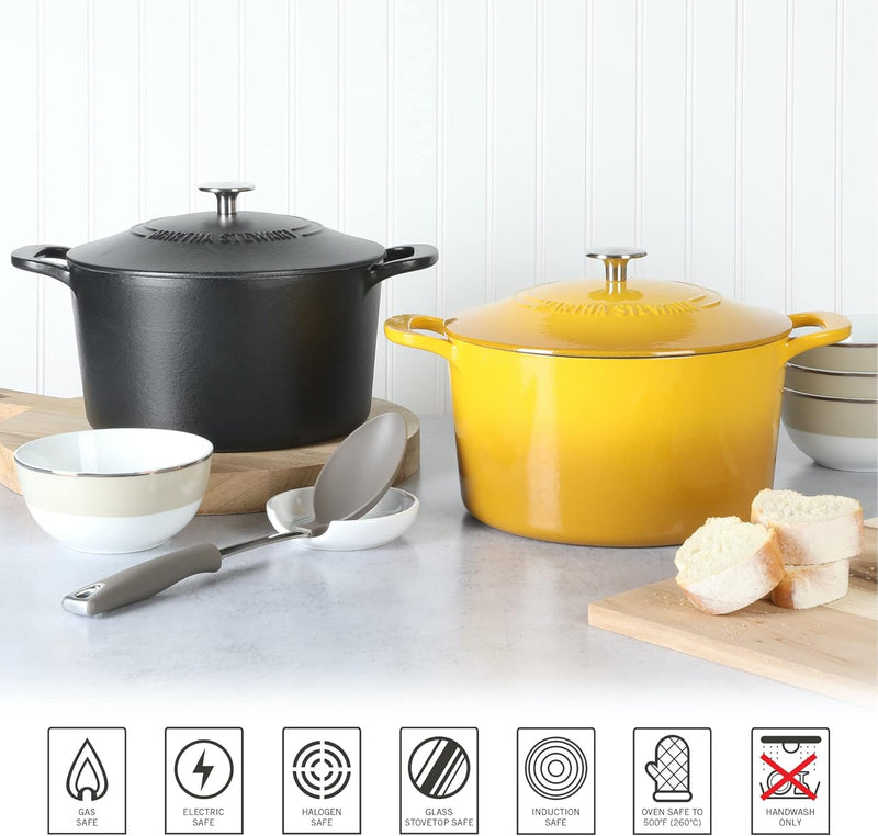Martha Stewart Gatwick 7qt Enamel Cast Iron Dutch Oven w/ Lid - Classic Blue / Gunmetal Gray / Martha Blue / White / Yellow