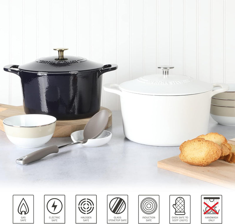 Martha Stewart Gatwick 7qt Enamel Cast Iron Dutch Oven w/ Lid - Classic Blue / Gunmetal Gray / Martha Blue / White / Yellow