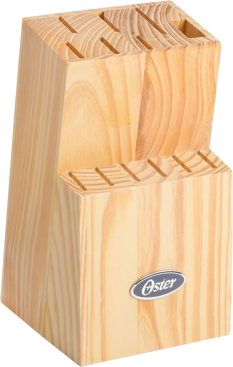 Oster Lindbergh 14pc Stainless Steel Cutlery Set w/ Color Stained Wood Block - TPR/PP Handle - Gift Box