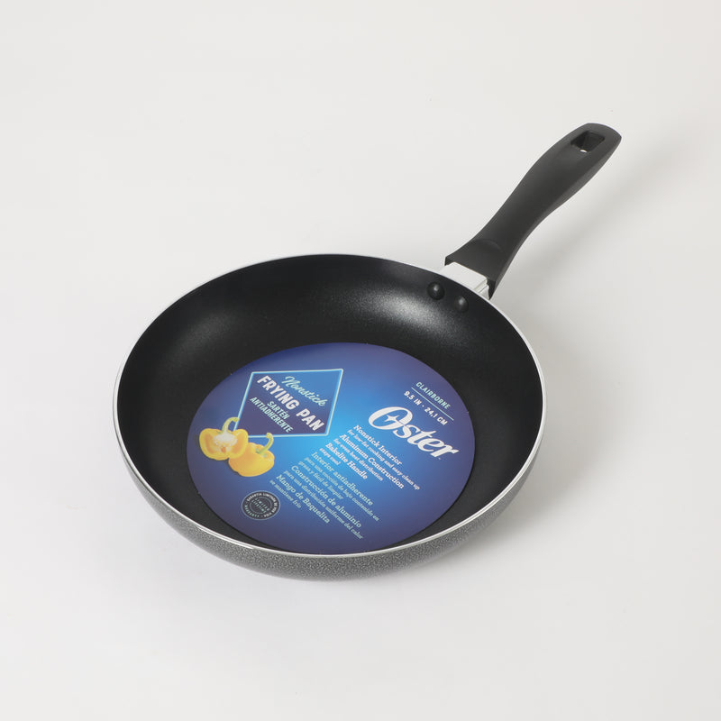 Oster Clairborne 9.5" Aluminum Frying Pan - Charcoal Grey - Nonstick - Hammered Exterior - Color Coating - Bakelite Handle - Color Sleeve