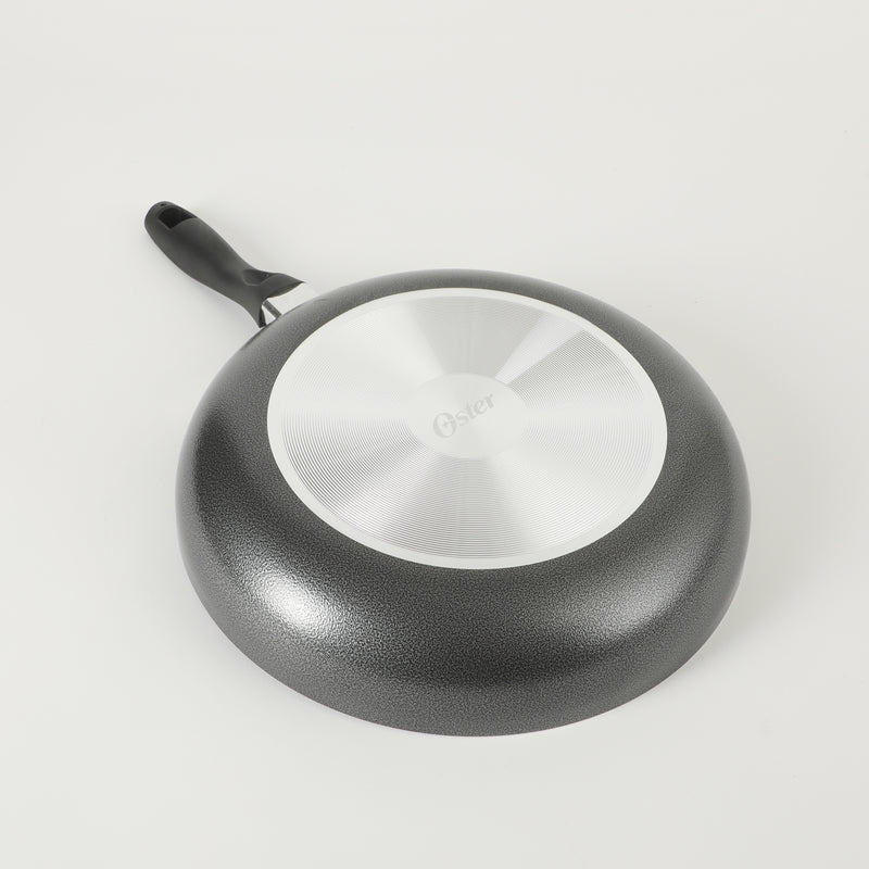 Oster Clairborne 12" Aluminum Frying Pan - Charcoal Grey - Nonstick - Hammered Exterior - Color Coating - Bakelite Handle - Color Sleeve