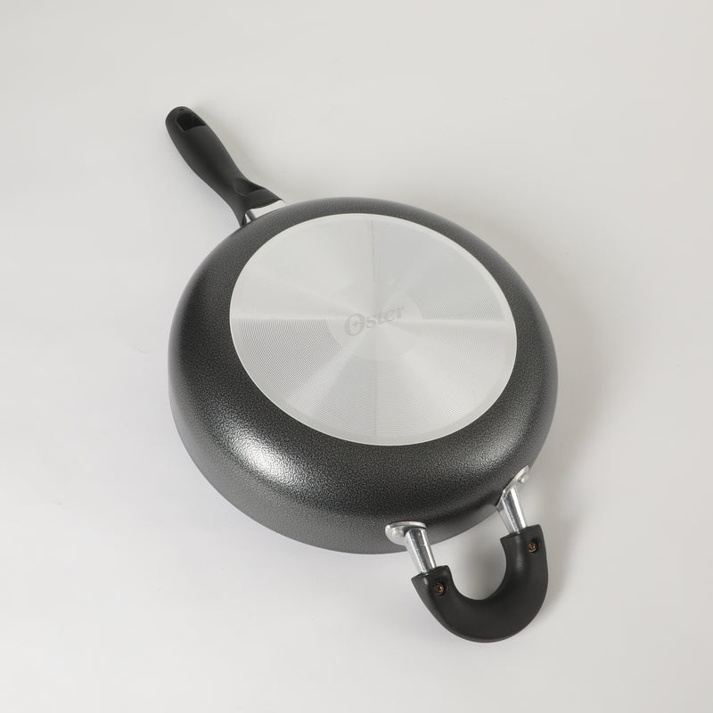 Oster Clairborne 3.5qt Aluminum Sauté Pan w/ Lid - Charcoal Grey - Nonstick Interior & Hammered Exterior - Color Coating - Bakelite Handle & Knob - Shrink Wrap w/ Color Label