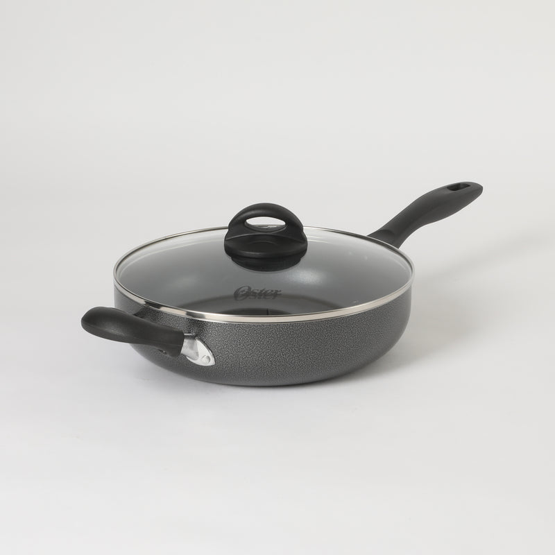 Oster Clairborne 3.5qt Aluminum Sauté Pan w/ Lid - Charcoal Grey - Nonstick Interior & Hammered Exterior - Color Coating - Bakelite Handle & Knob - Shrink Wrap w/ Color Label