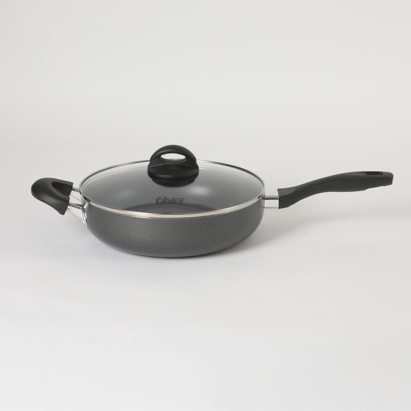 Oster Clairborne 3.5qt Aluminum Sauté Pan w/ Lid - Charcoal Grey - Nonstick Interior & Hammered Exterior - Color Coating - Bakelite Handle & Knob - Shrink Wrap w/ Color Label