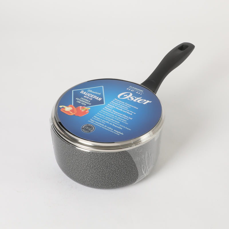 Oster Clairborne 2.5qt Aluminum Sauté Pan w/ Lid - Charcoal Grey - Nonstick - Hammered Exterior - Color Coating - Bakelite Handle & Knob - Shrink Wrap w/ Color Label