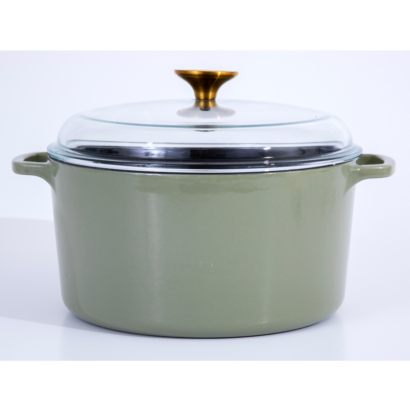 Sur La Table Kitchen Essentials Supper Club 5.5 qt Enamel Cast Iron Dutch Oven w/ Borosilicate Lid - Glossy Enamel In/Ext - Stainless Steel Knob -Enameled - Color Sleeve w/ RM