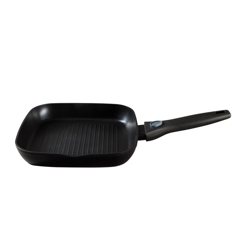 Oster Smarthandle Advance 3 pc Forged Aluminum 10" Round Pancake Pan & 9.5" Square Grill w/ Detachable Handle - Matte Black - Non-Stick Interior - Induction Base - Bakelite Handle - Gift Box (Open Window)