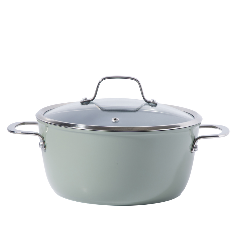 Sue La Table Kitchen Essentials Cool Commune 10pc Hard Anodized Aluminum Cookware Set - Grey Nonstick Ceramic Interior - Induction Base - Stainless Steel Hollow Handle - Gift Box w/ Remailer