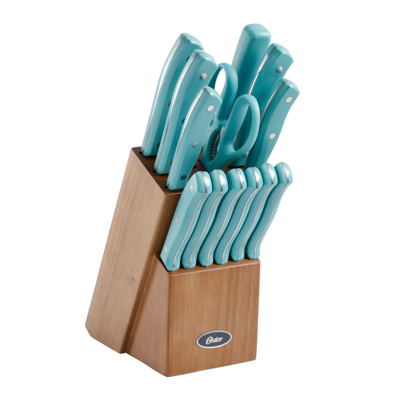 Oster Evansville 14pc Stainless Steel Cutlery Set w/ Rubberwood Block - Plastic Handle - Polished - Gift Box