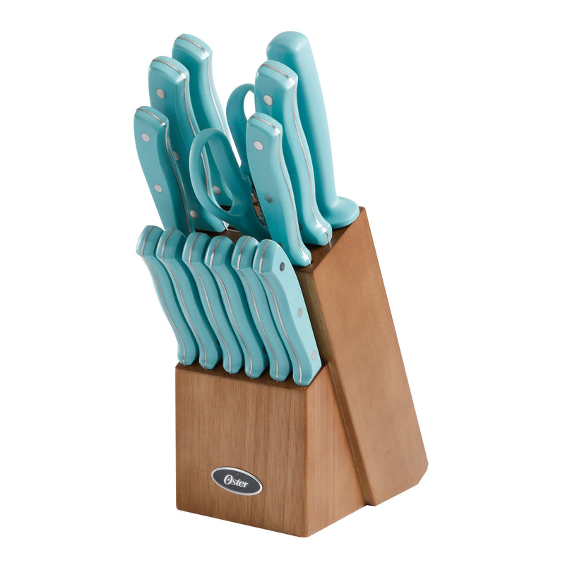 Oster Evansville 14pc Stainless Steel Cutlery Set w/ Rubberwood Block - Plastic Handle - Polished - Gift Box