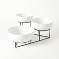 Gibson Elite Gracious Dining 3-Tier Bowl Set w/ Metal Rack - White - Round - Stoneware - Gift Box