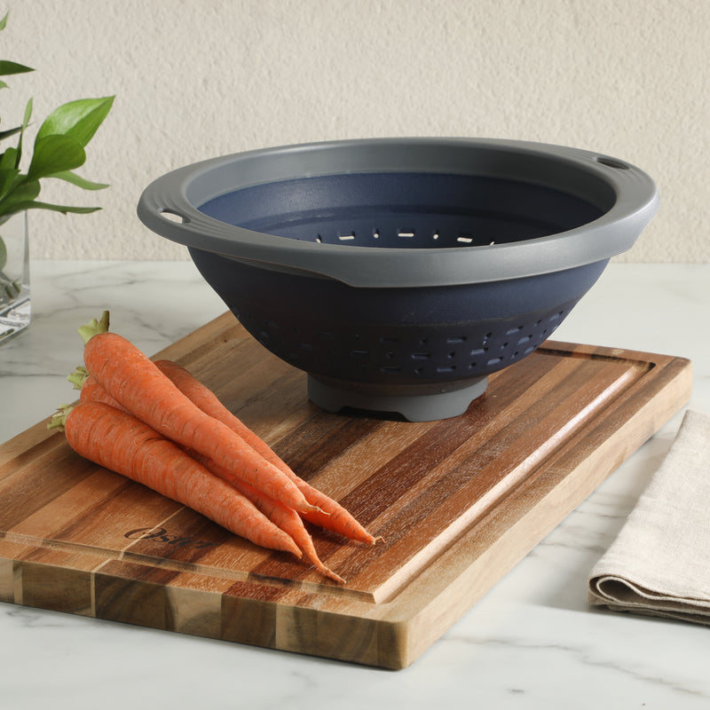 Oster Bluemarine 10" Foldable Strainer - Round - Blue/Grey - PP/TPR - Color Sleeve